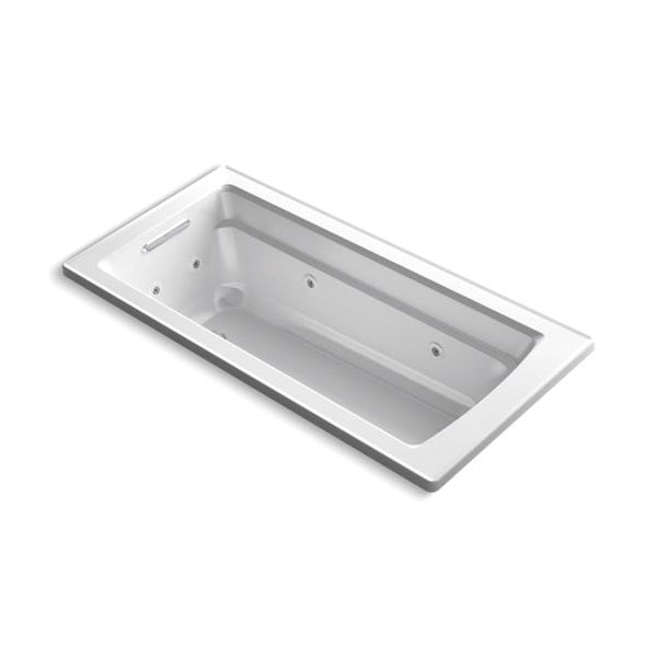Kohler® 1949-0 Archer® Bathtub With Reversible Drain, Whirlpool, Rectangular Shape, 66 in L x 32 in W, End Drain, White