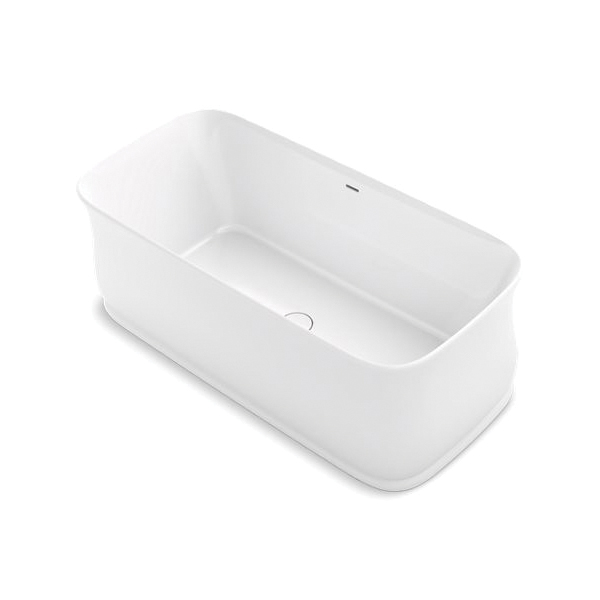 Kohler® 8334-0 Imperator™ Bathtub With Center Toe-Tap Drain and Kohler® Lithocast® Gloss Cover, Rectangular Shape, 65-1/16 in L x 30-15/16 in W, Center Drain, White, Import