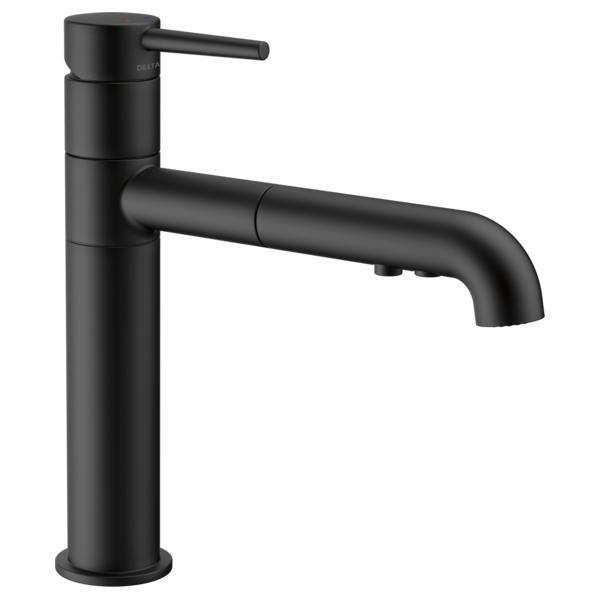 DELTA® 4159-BL-DST Trinsic® Kitchen Faucet, Commercial, 1.8 gpm Flow Rate, 120 deg Swivel Spout, Matte Black, 1 Handles, 1/3 Faucet Holes