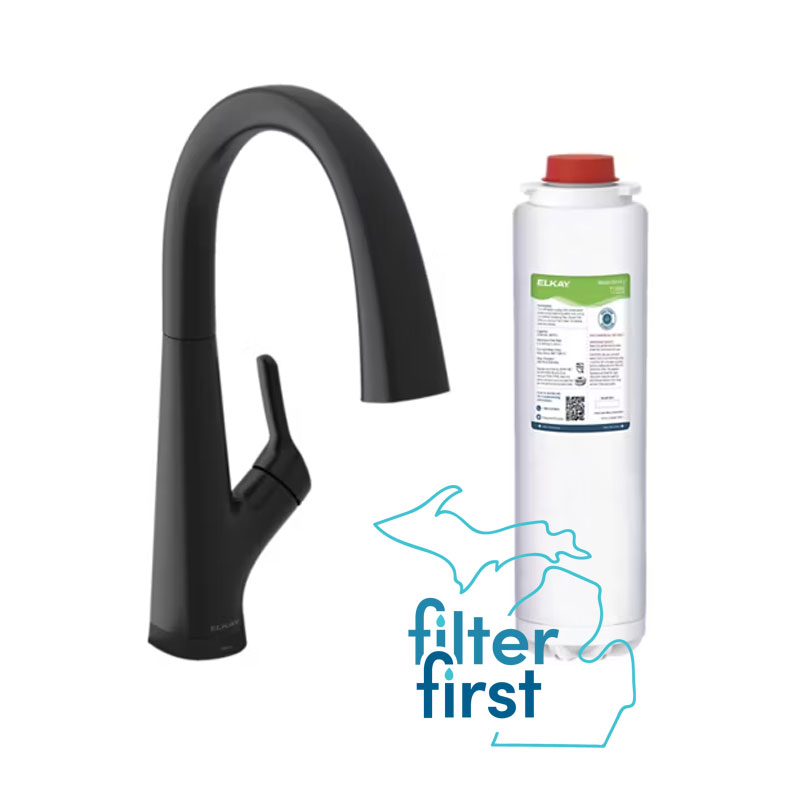 Elkay® LKAV7051FMB Avado Kitchen Faucet with Filtered Drinking Water, 1.5 gpm Flow Rate, Pull-Down Spray Spout, Matte Black, 1 Handles