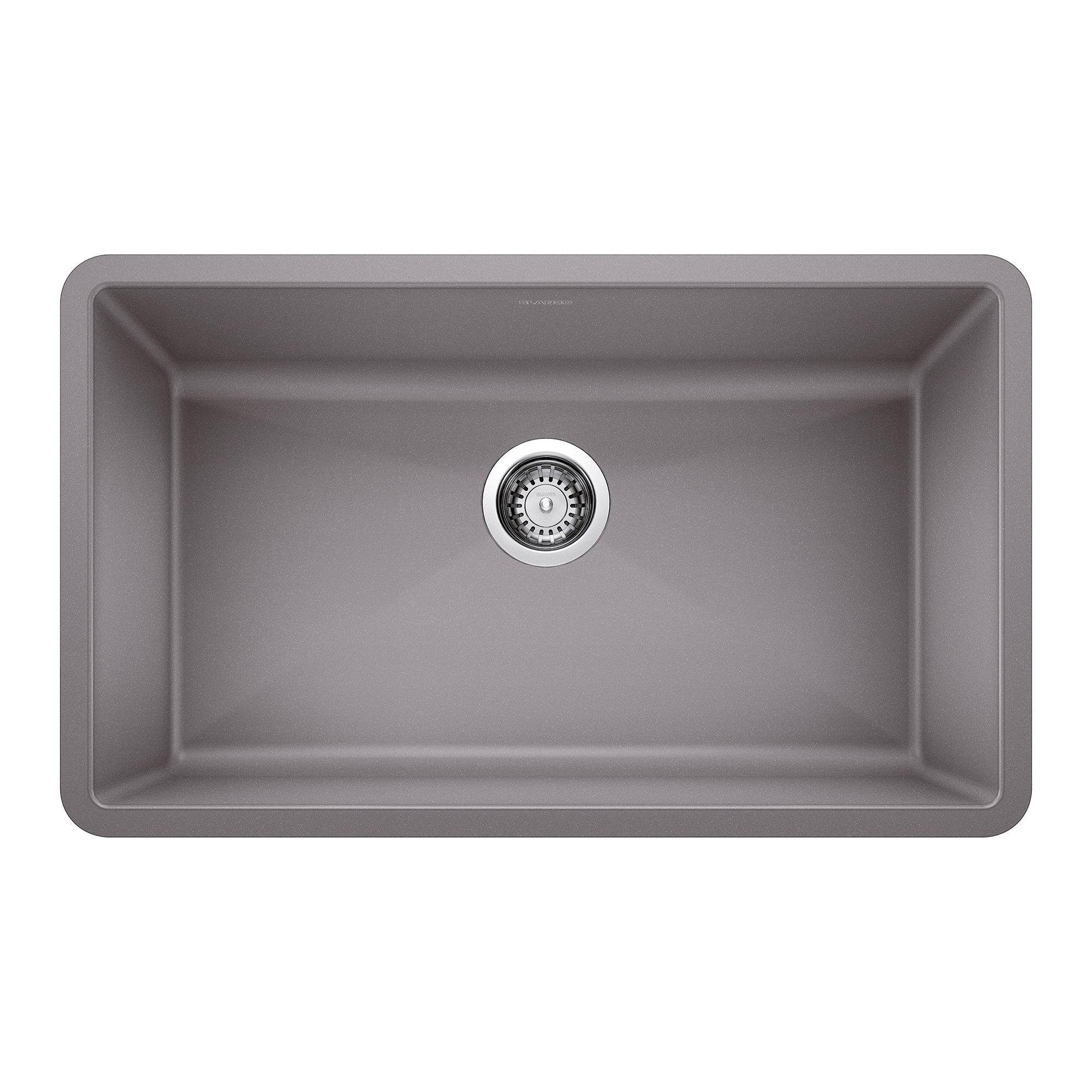 Blanco 440148 PRECIS™ SILGRANIT® II Kitchen Sink, Metallic Gray, Rectangle Shape, 30 in L x 17 in W x 9-1/2 in D Bowl, 32 in L x 19 in W, Solid Granite