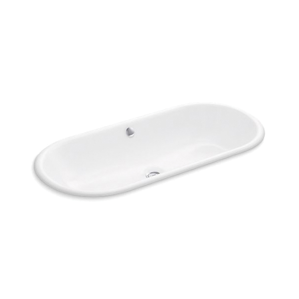 Kohler® 20213-0 Iron Plains® Capsule Wading Pool® Bathroom Sink With Overflow Drain, Elongated Oval Shape, 33 in W x 15-5/8 in D x 6-11/16 in H, Enameled Cast Iron, White
