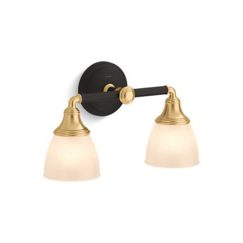 Kohler® 10571-BML 10571 Devonshire® Bathroom Sconce, Black with Brass Trim Housing, (2) Lamps