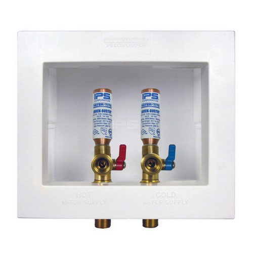 IPS&reg; 85714 Dual Drain Washing Machine Outlet Box With Hammer Arrester Valve, 1/2 in Pex