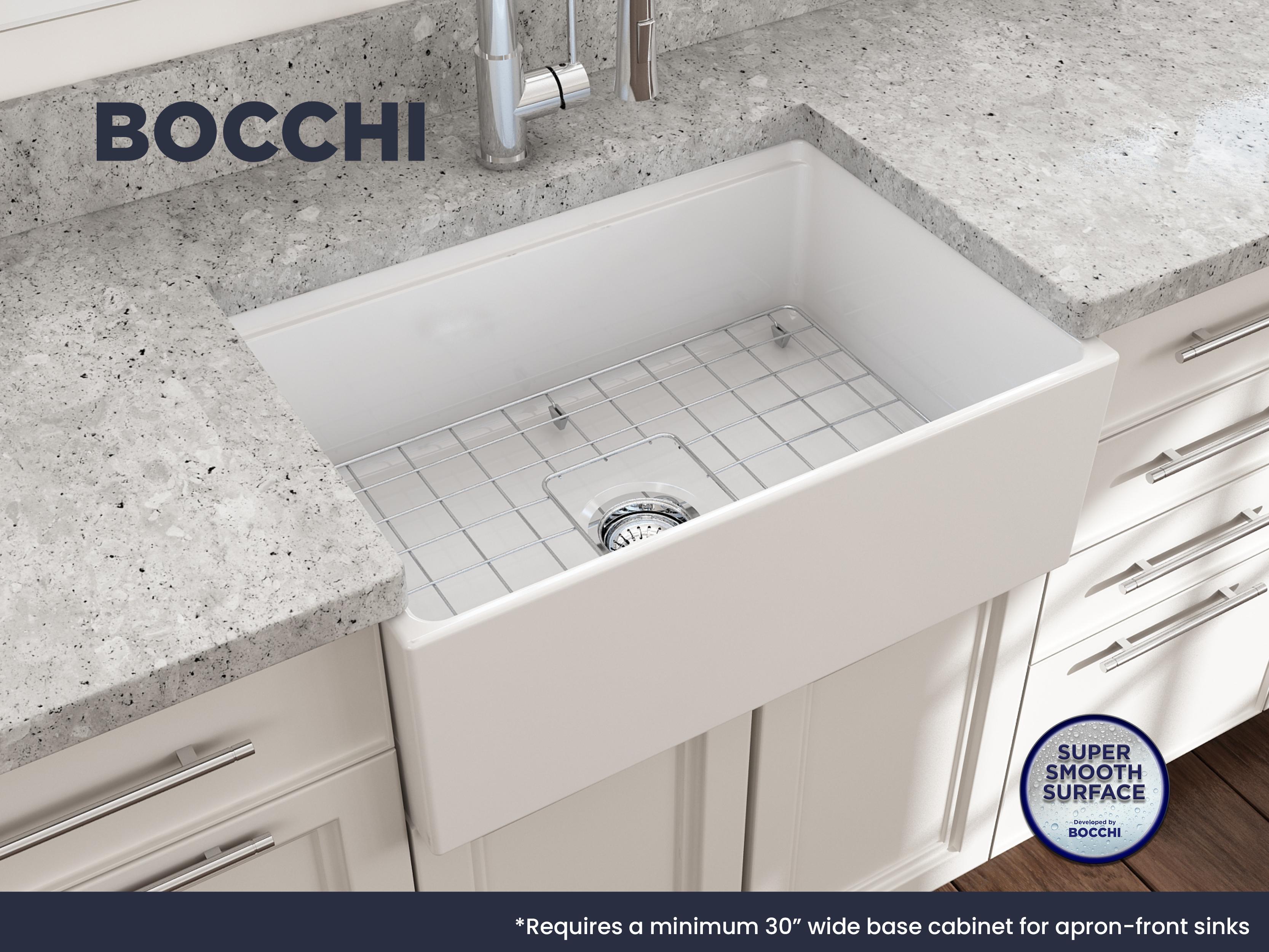 BOCCHI 1628-001-0120 Contempo Step-Rim Modern Kitchen Sink, 10 in H x 19 in W x 27 in L, Fireclay, White, Import