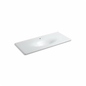 Kohler® 3053-1-0 Iron/Impressions® Bathroom Sink, Elongated Oval Shape, 49-5/8 in W x 22-1/4 in D x 6-1/2 in H, Vanity Top Mount, Enameled Cast Iron, White