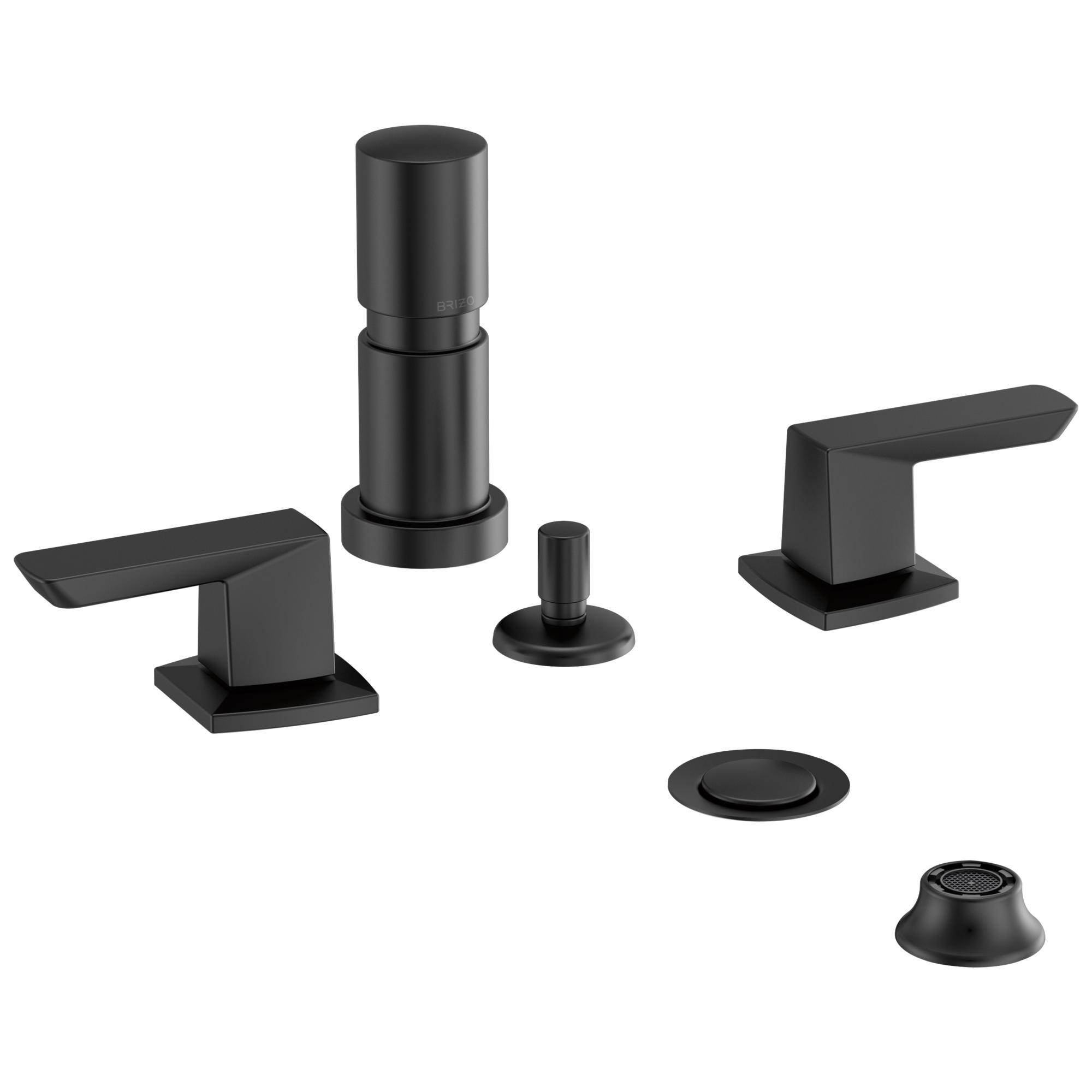 Brizo® 68488-BL Vettis™ Widespread Bidet Faucet, 5 to 8 in Center, Matte Black, 2 Handles, Metal Pop-Up Drain, Domestic
