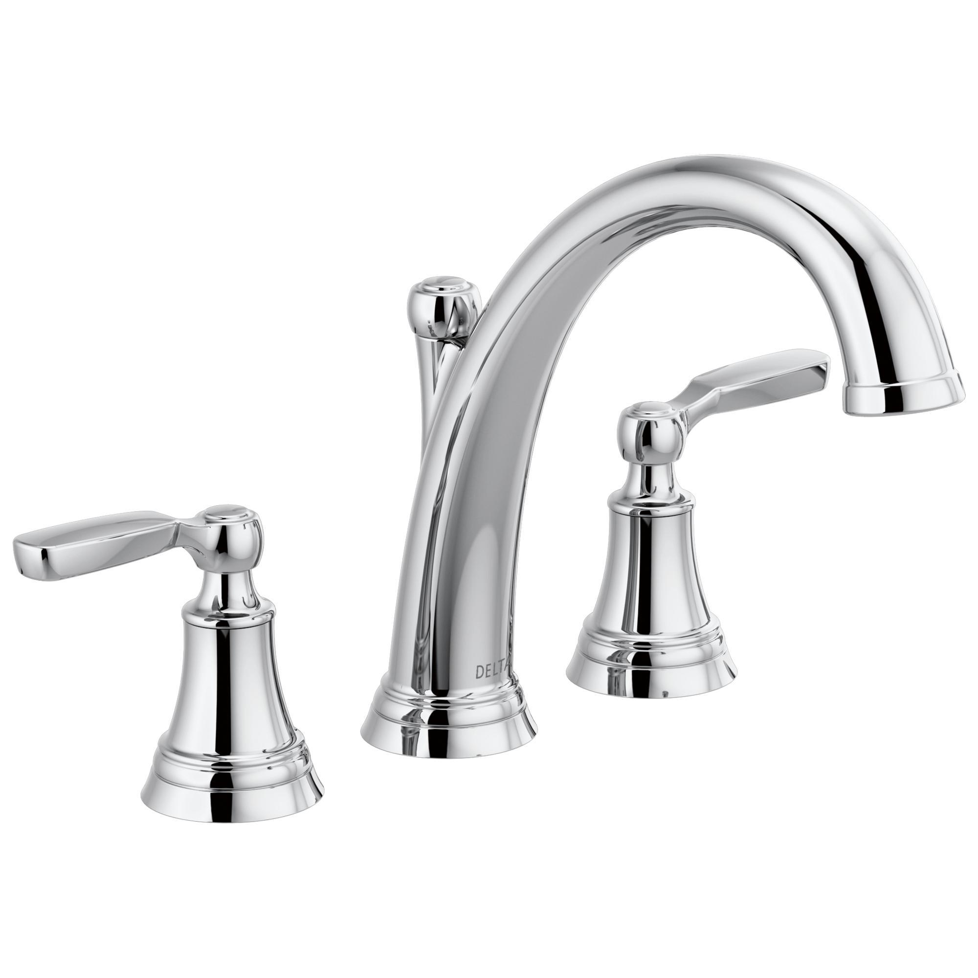 DELTA® T2732 Roman Tub Faucet Trim, Woodhurst™, 10 to 16 in Center, Polished Chrome, 2 Handles, Function: Traditional, Domestic