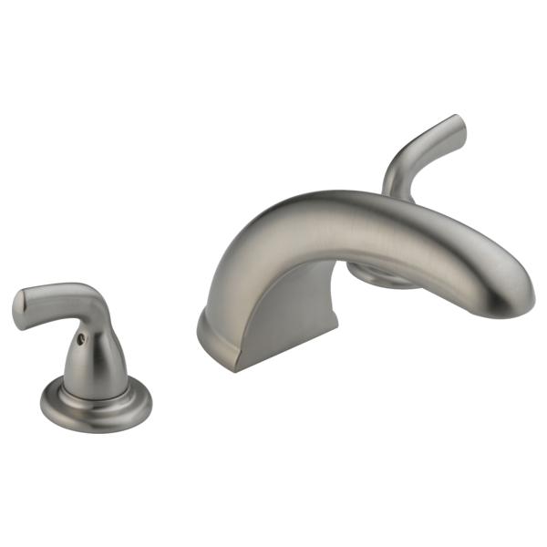 DELTA® BT2710-SS Roman Tub Trim, Foundations®, 18 gpm Flow Rate, 8 to 16 in Center, Stainless Steel, 2 Handles, Function: Traditional, Import