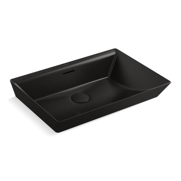 Kohler® 21060-HB1 Brazn™ Bathroom Sink With Overflow, Rectangular Shape, 23 in L x 16 in W x 7 in H, Above-Counter Mount, Vitreous China, Honed Black