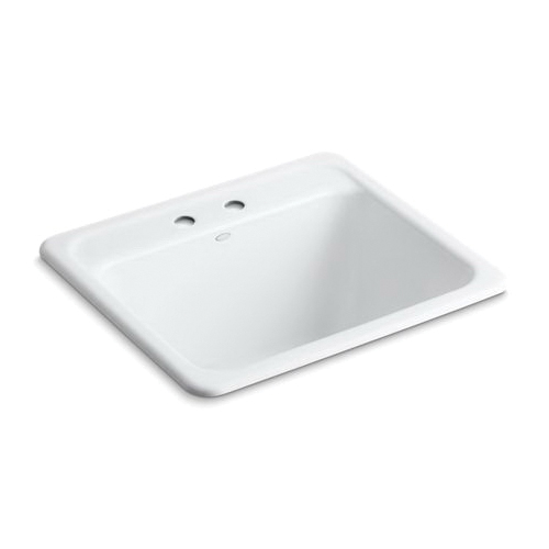 Kohler® 19017-2-0 Glen Falls™ Utility Sink, White, Rectangular Shape, 21-1/2 in L x 15-1/2 in W x 13 in D Bowl, 2 Faucet Holes, 25 in L x 22 in W x 13-5/8 in H, Enameled Cast Iron
