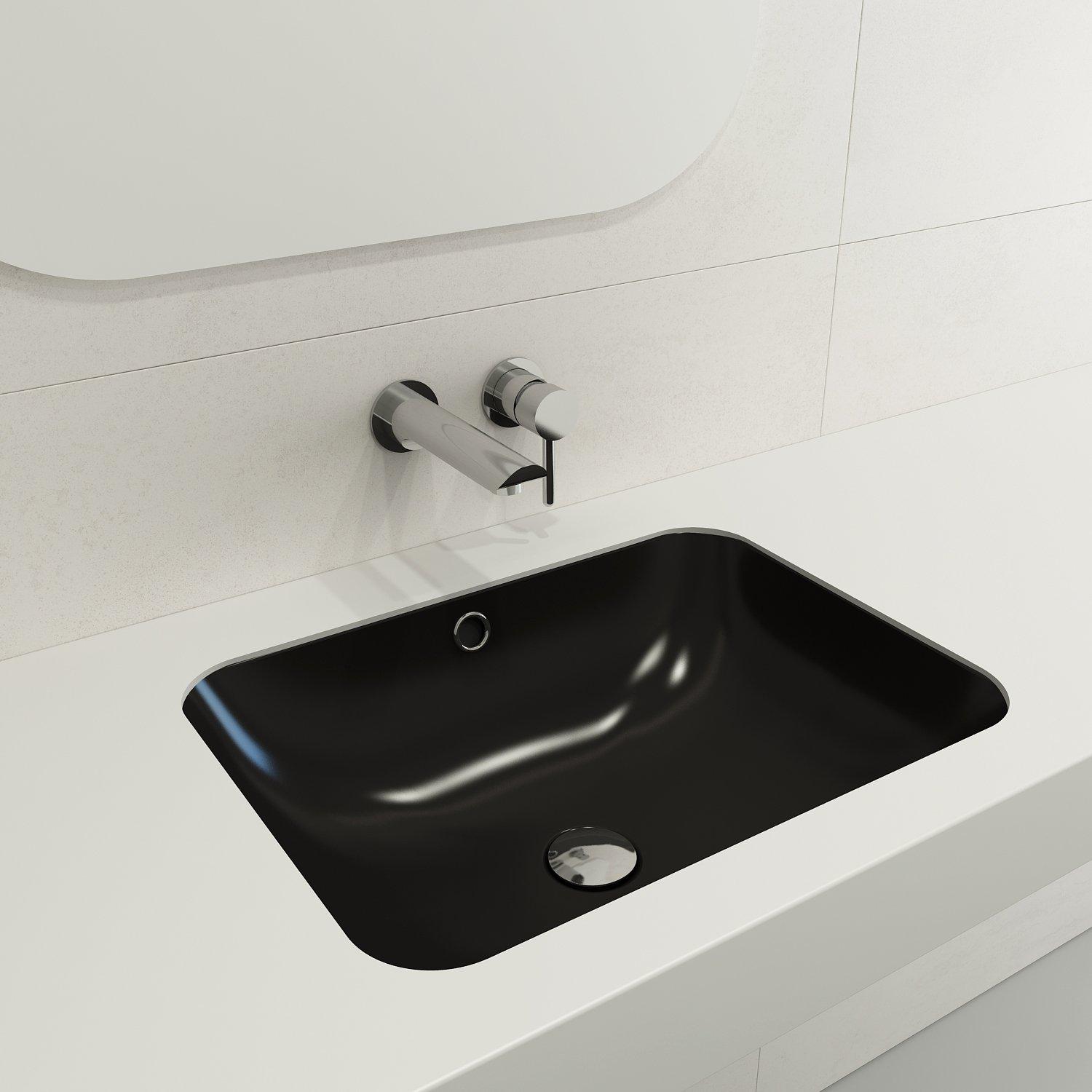 BOCCHI 1006-004-0125 Scala Traditional Undermount Sink, Square Shape, 7.3 in H x 16.14 in W x 21.65 in L, Fireclay, Matte Black, Import