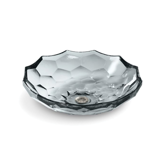 Kohler® 2373-B11 Briolette™ Faceted Vessel Bathroom Sink, Round Shape, 17-1/2 in W x 4-3/4 in H, Above-Counter Mount, Glass, Ice