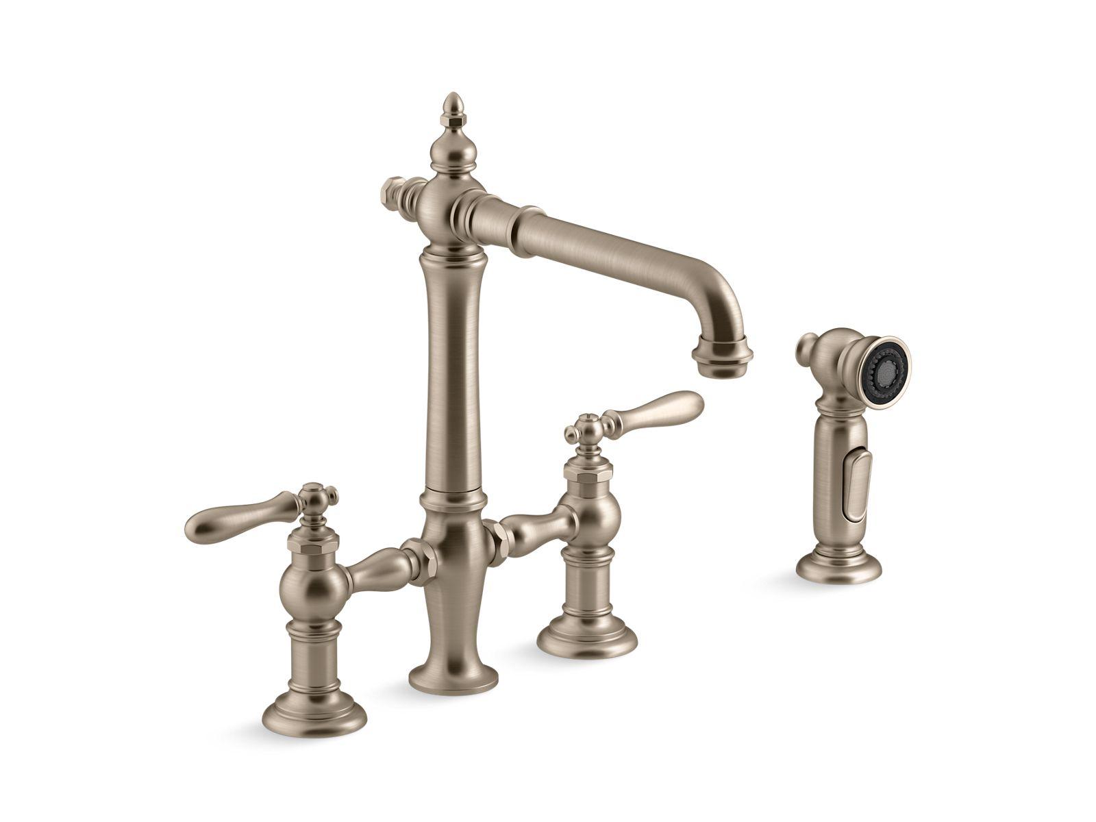 Kohler® 76519-4-BV 76519-4 Artifacts® Two-Hole Kitchen Sink, 1.5 gpm Flow Rate, 8 in Center, Swivel Spout, Vibrant Brushed Bronze, 1 Handles