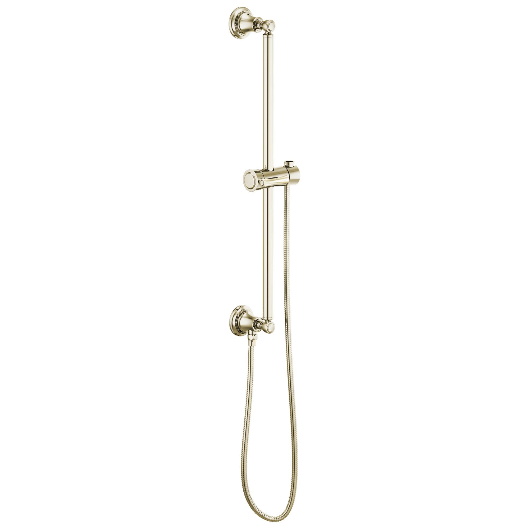 Brizo® 74795-PN Essential™ Shower Series Classic Round Universal Wall Slide Bar With Adjustable Slide, 26-1/2 in L Bar, 4-3/8 in OAD, Polished Nickel, Import