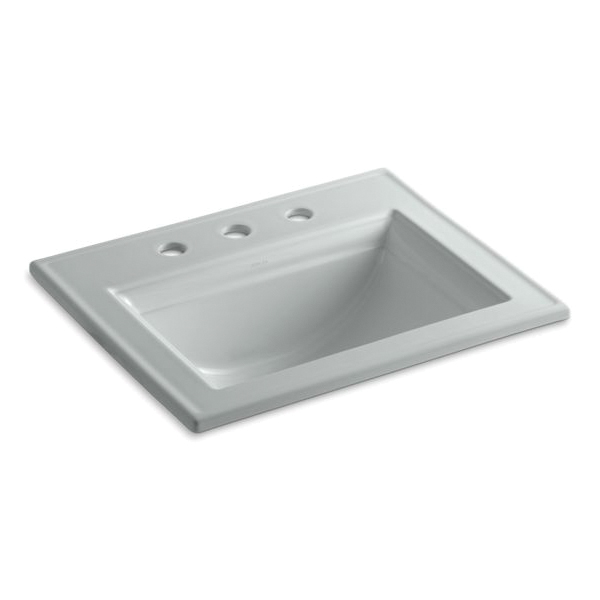 Kohler® 2337-8-95 Memoirs® Elegant Self-Rimming Bathroom Sink With Overflow Drain, Rectangular Shape, 8 in Faucet Hole Spacing, 22-3/4 in W x 18 in D x 8-7/8 in H, Drop-In Mount, Vitreous China, Ice Gray™