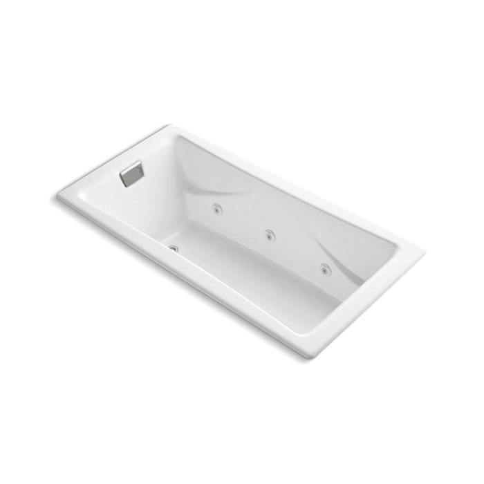 Kohler® 865-JHD-0 Tea-for-Two® Bathtub, Whirlpool, Rectangular Shape, 72 in L x 36 in W, Reversible Drain, White