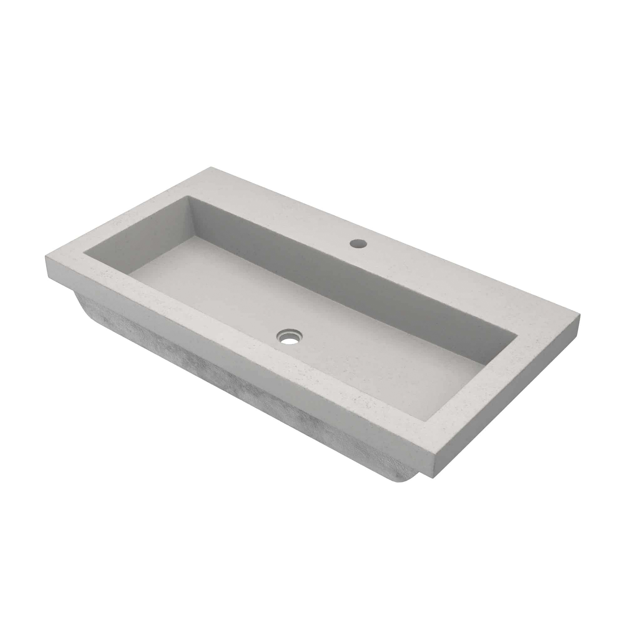 Native Trails NSL3619-A NativeStone® Trough 3619 Bathroom Sink, Rectangle Shape, 36 in L x 19 in W x 5 in H, Drop-In Mount, Natural Jute Fiber/Concrete, Ash, Import