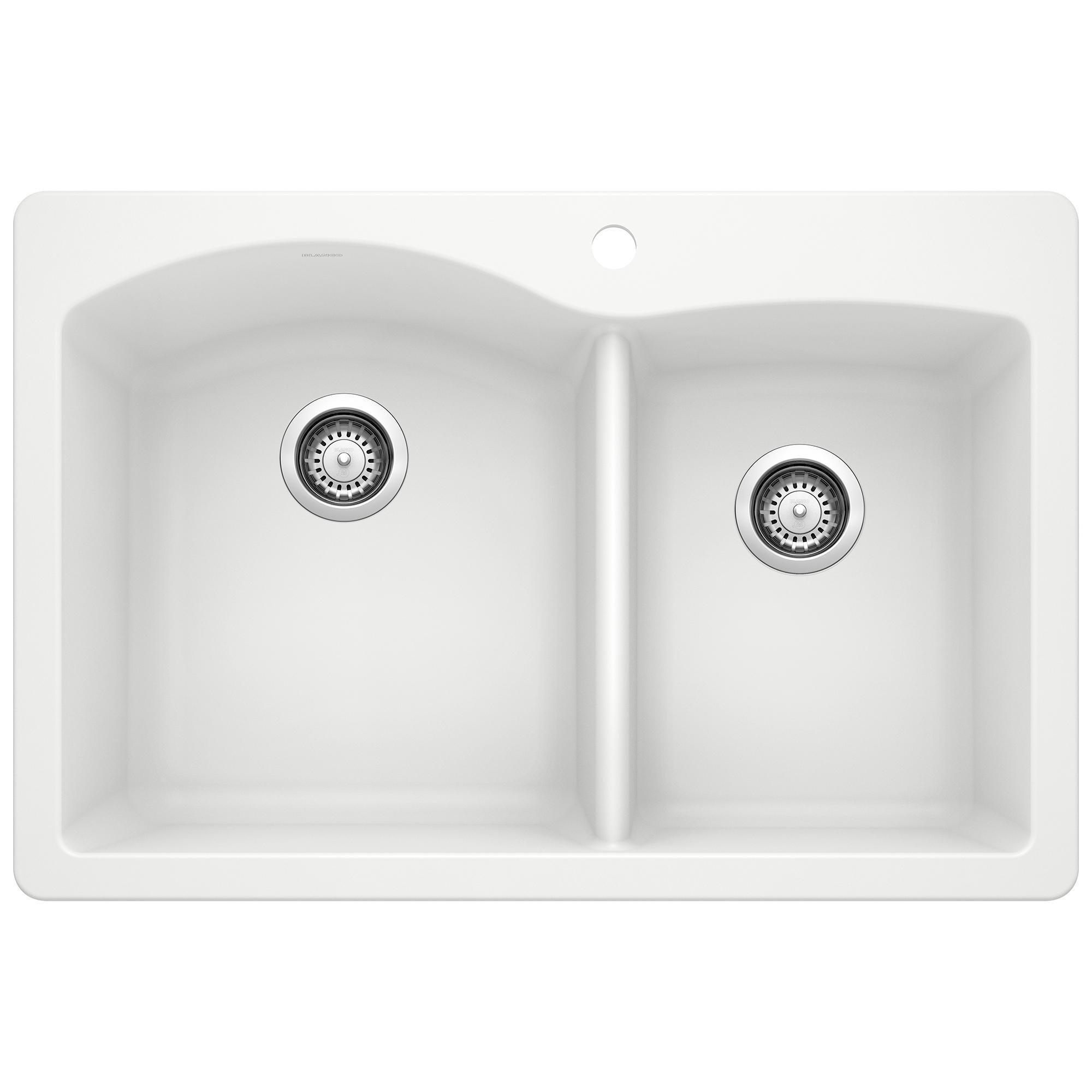 Blanco 440216 DIAMOND™ SILGRANIT® 1-3/4 Bowl Dual Mount Kitchen Sink, D-Shaped Shape, 1 Faucet Holes, 33 in W x 22 in H, Granite, White, Import