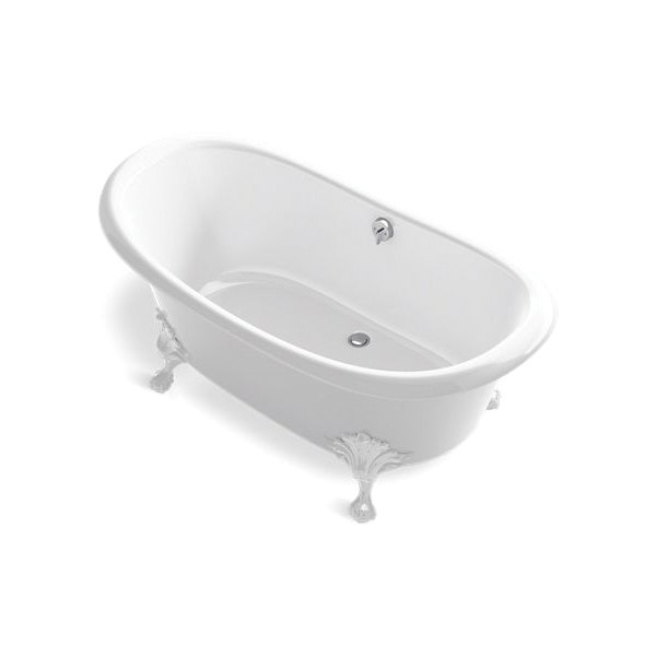 Kohler® 21000-W-0 Artifacts™ Bathtub With White Exterior, Oval Shape, 66-1/8 in L x 32-1/2 in W, Center Rear Drain, White