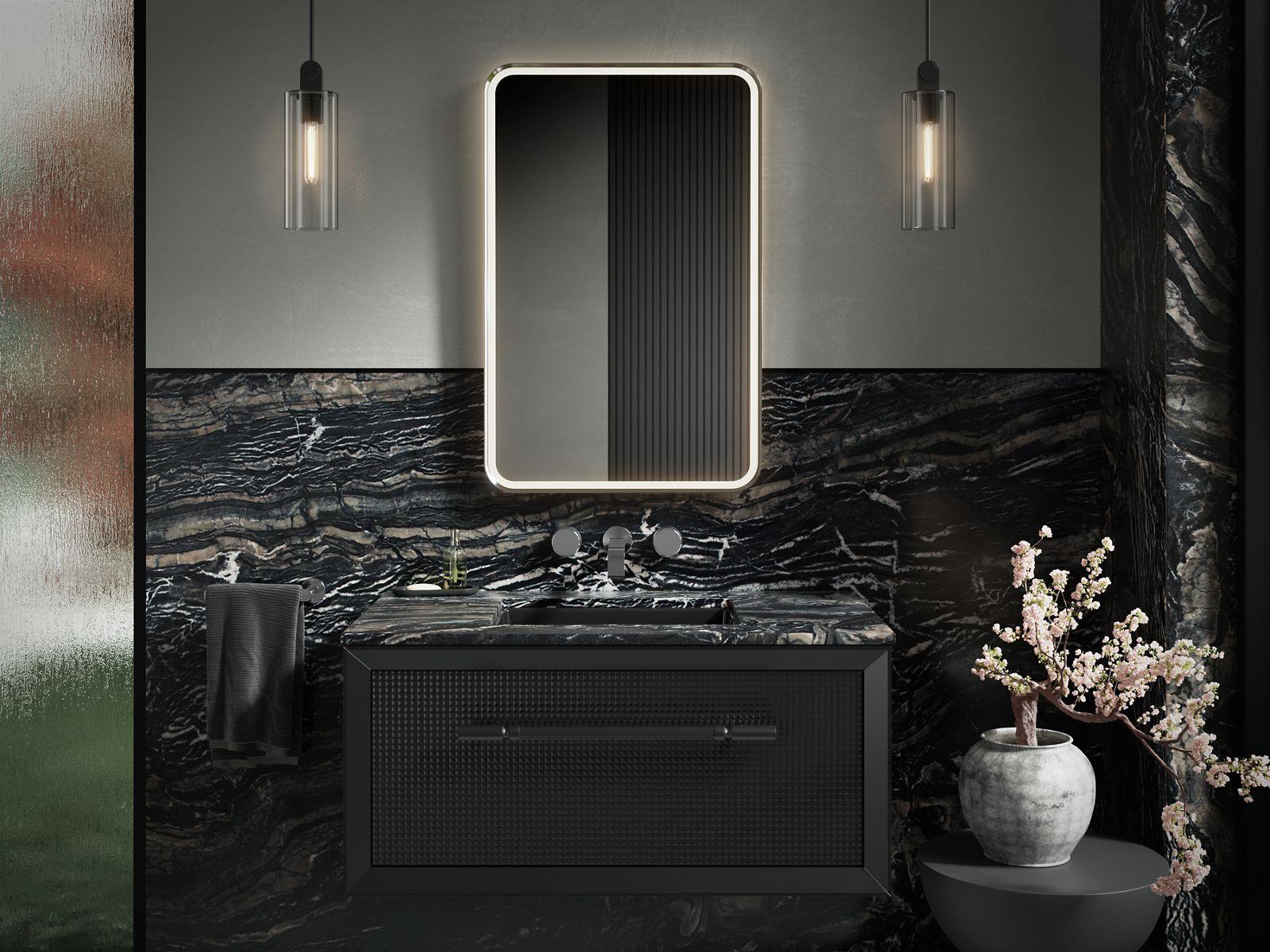 Kohler® 38023-DLM-CPL 38023-DLM Essential Ultrabright Framed Mirror, Rectangle Shape, 34 in L 22 in W, LED Lamp, Polished Chrome