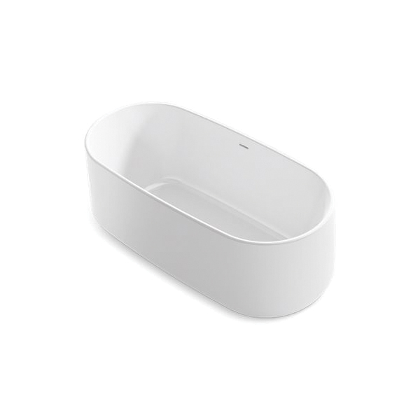 Kohler® 8335-0 Ceric® Bath With Center Toe-Tap Drain and Kohler® Lithocast® Gloss Cover, Oval Shape, 59-11/16 in L x 28-13/16 in W, Center Drain, White