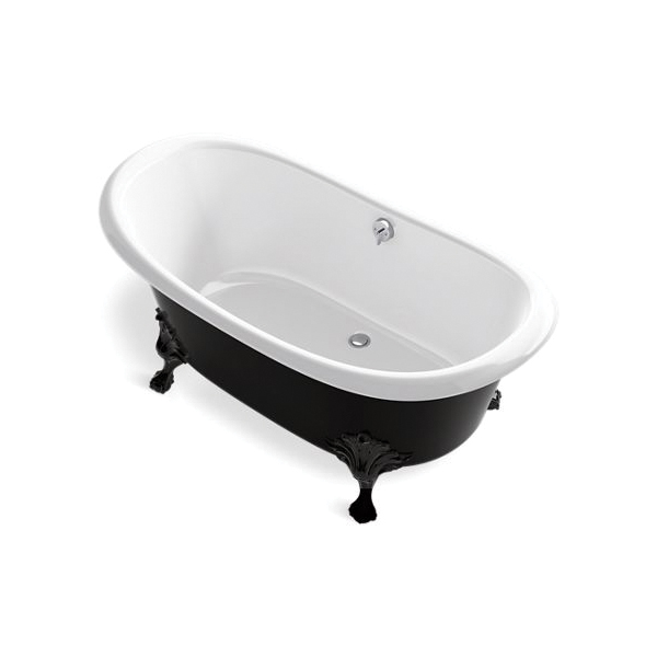 Kohler® 21000-P5-0 Artifacts™ Bathtub With Iron Black Exterior, Oval Shape, 66-1/8 in L x 32-1/2 in W, Center Rear Drain, White