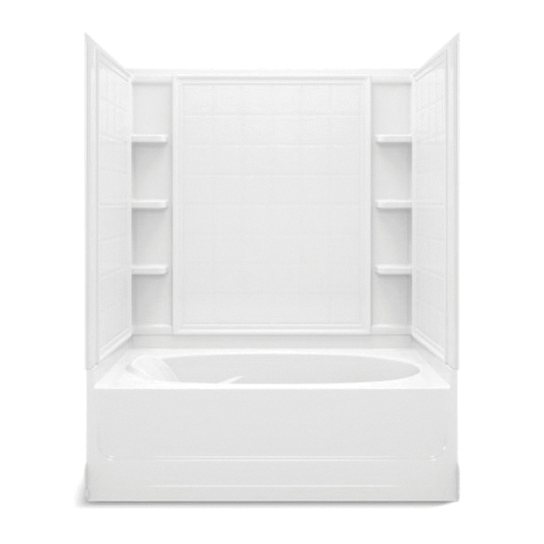 Sterling® 71100118-0 Above Floor Drain Tile Look Tile Bath/Shower, Ensemble®, 60-1/4 in L x 37-1/2 in W x 75-1/2 in H, Vikrell®, White