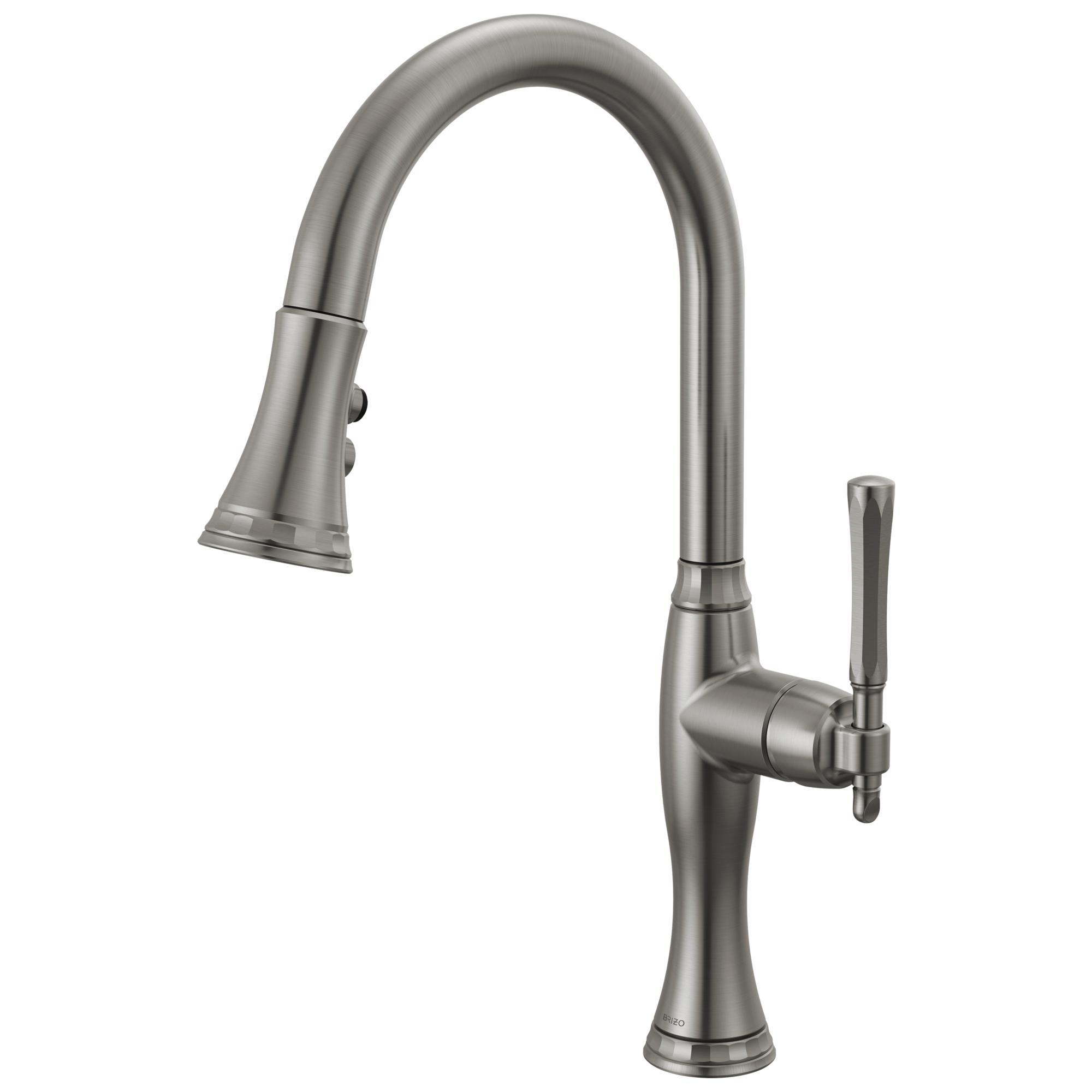 Brizo® 63058LF-SL Pull-Down Kitchen Faucet, 1.8 gpm Flow Rate, Luxe Steel, 1 Handles, 1 Faucet Holes, Spray/Aerated Stream Function, Import
