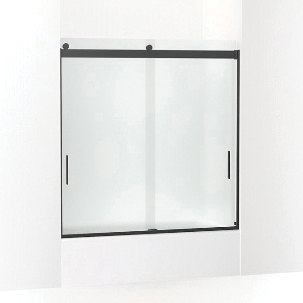 Kohler® 706000-D3-BL K-706000-D3 Levity® Sliding Bath Door, Frameless Frame, Frosted Tempered Glass, Matte Black, 1/4 in THK Glass, 54-7/8 in H Opening, 56-5/8 to 59-5/8 in W Opening
