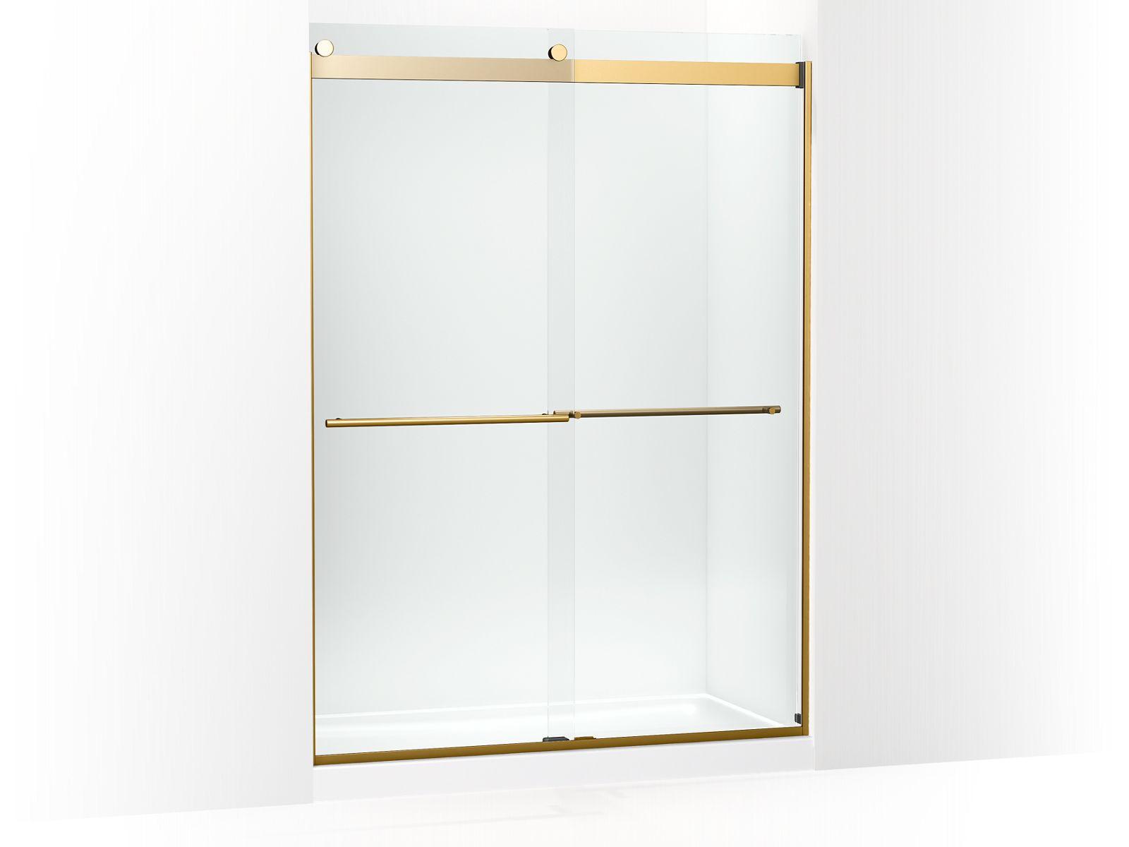 Kohler® 702430-L-2MB 702430-L Levity® Plus Sliding Shower Door, Frameless Frame, Crystal Clear Tempered Glass, Vibrant Brushed Moderne Brass, 3/8 in THK Glass, 75-5/8 in H Opening, 56-5/8 to 59-5/8 in W Opening