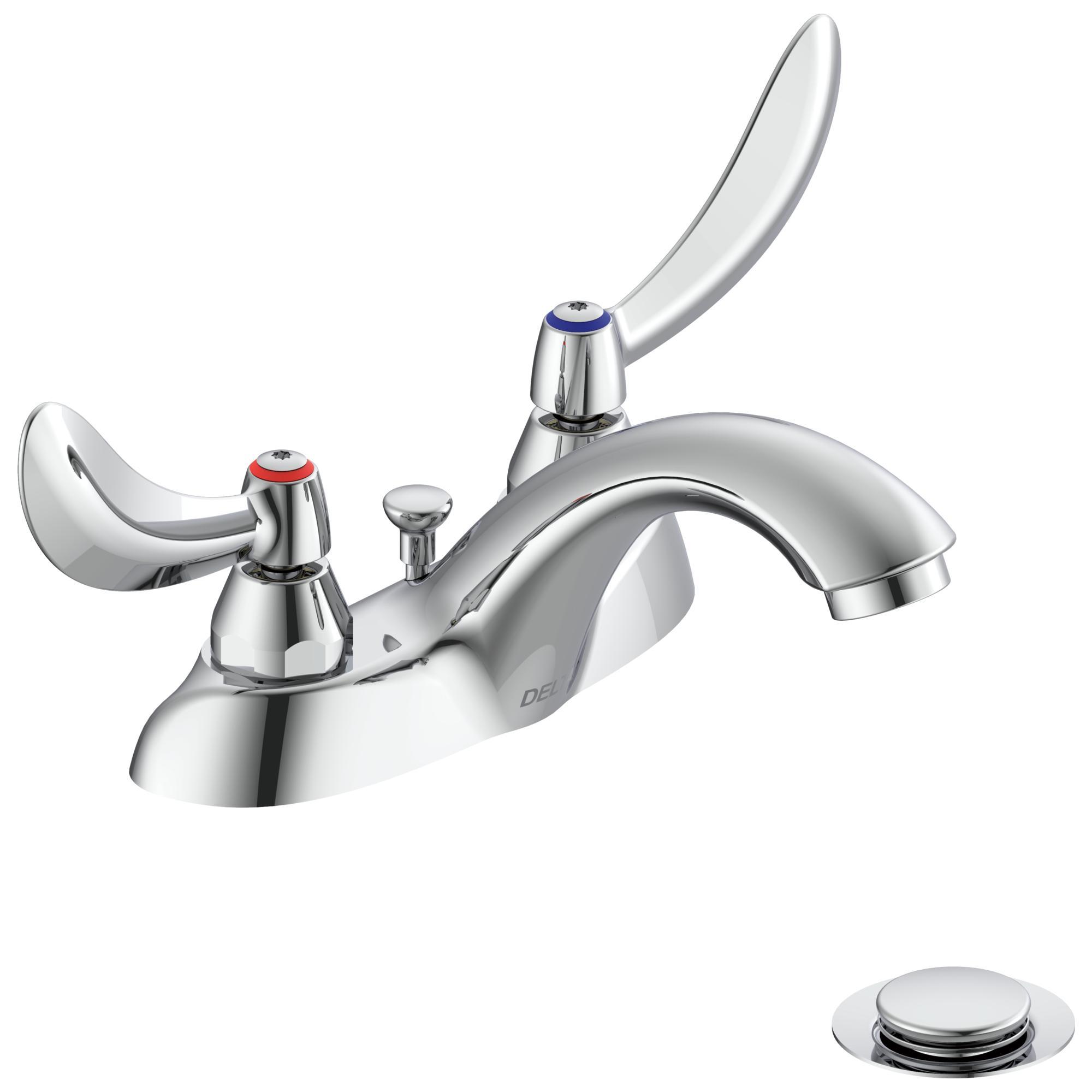 DELTA® 21C254 TECK® Heavy Duty Centerset Sink Faucet, Polished Chrome, 2 Handles, Metal Pop-Up Drain, 0.5 gpm Flow Rate