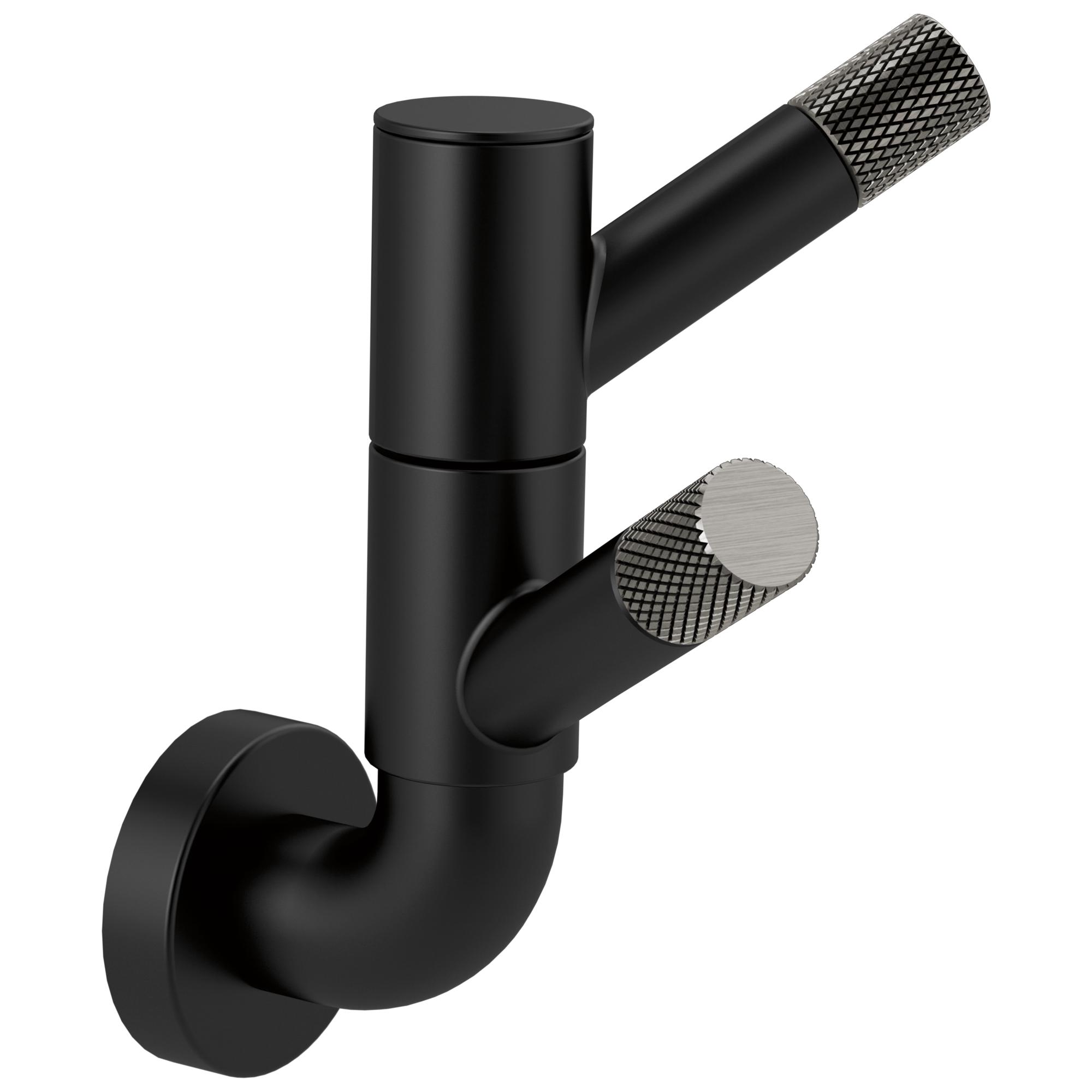 Brizo® 693537-BLSL Litze® Double Robe Hook with Knurling, Zinc, Matte Black/Luxe Steel, Import