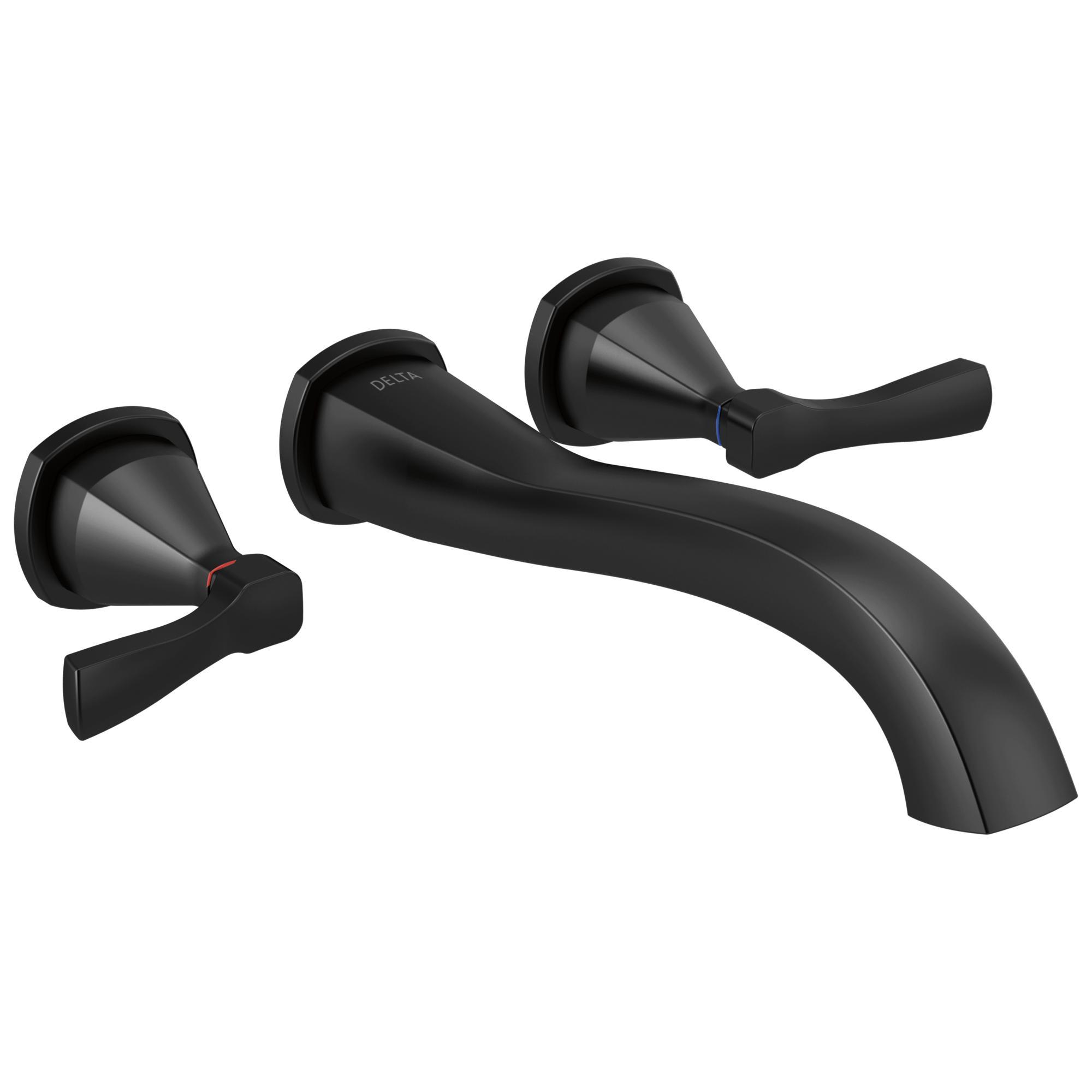 DELTA® T5776-BLWL Stryke™ Wall Mount Tub Filler, 8 gpm Flow Rate, 8 in Center, Matte Black, 2 Handles, Import