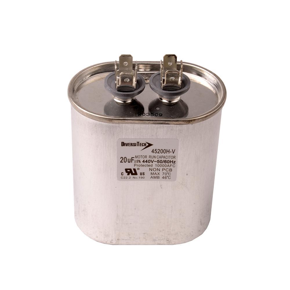Diversitech 45200H Single Motor Run Capacitor, 20 uF, 440 VAC, Oval