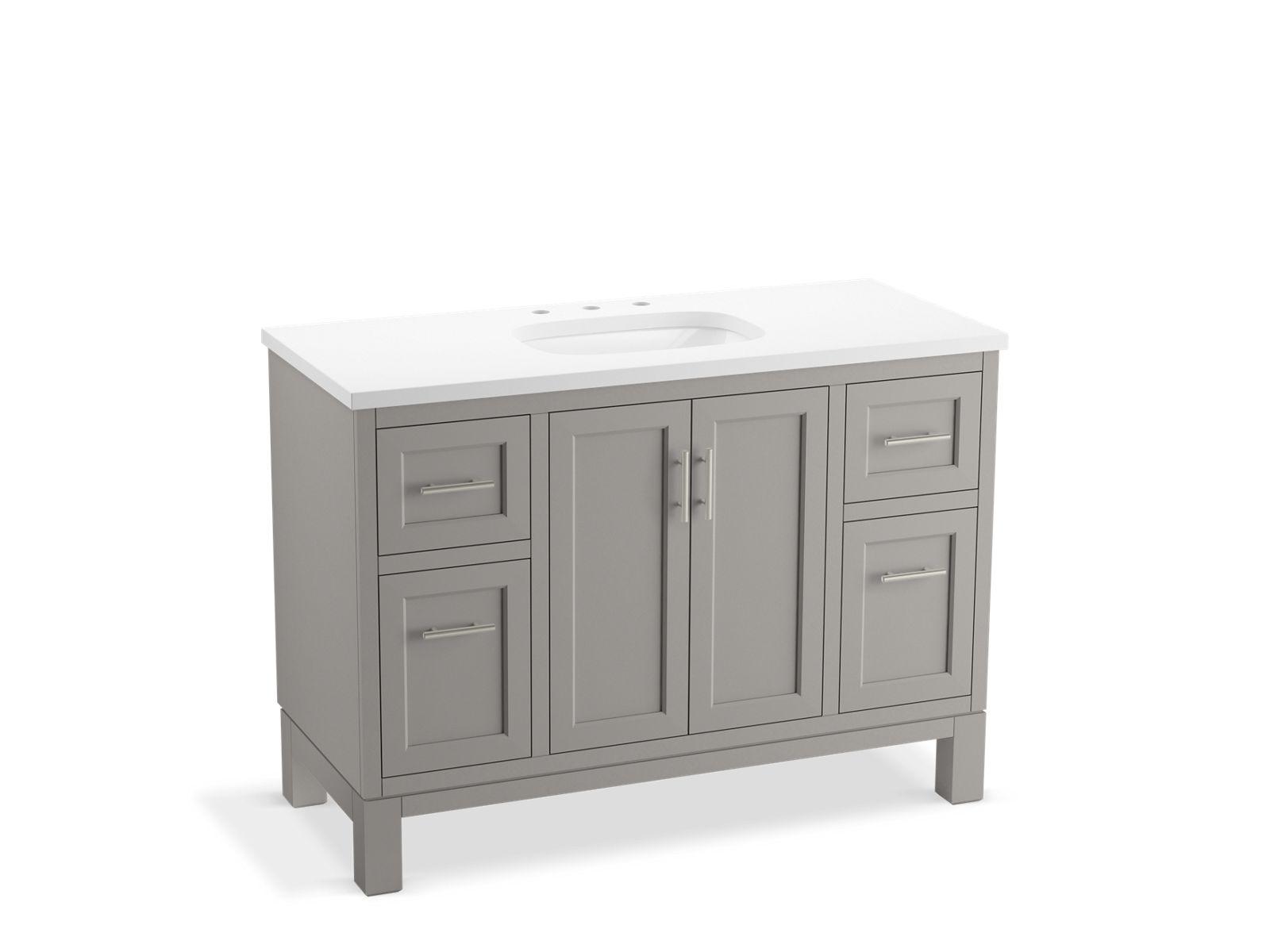 Kohler® 28383-ASB-1WT Quo™ Vanity Cabinet with Sink and Top, 35-13/16 in OAH x 48 in OAW x 21-1/2 in OAD, White Basin