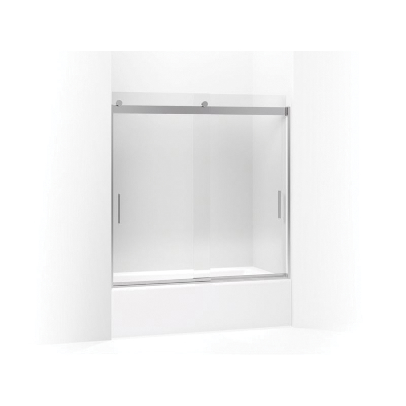 Kohler® 706002-L-SH Levity® Sliding Bath Door, Frameless Frame, Clear Tempered Glass, Bright Silver, 1/4 in THK Glass, 52-5/8 in H Opening, 56-5/8 to 59-5/8 in W Opening