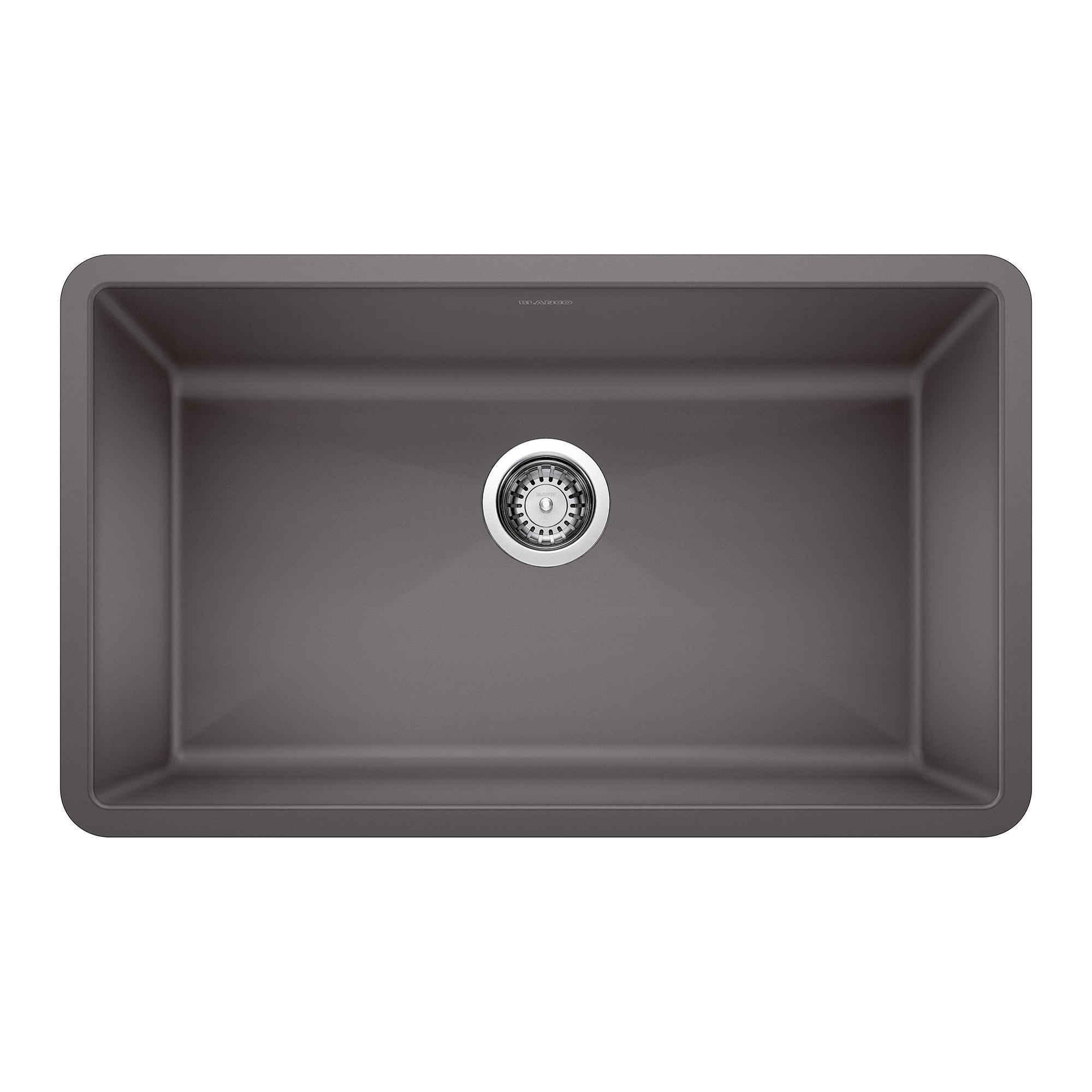 Blanco 441478 PRECIS™ SILGRANIT® II Super Single Bowl Composite Sink, Cinder, Rectangle Shape, 30 in L x 17 in W x 9-1/2 in D Bowl, 32 in L x 19 in W, Granite