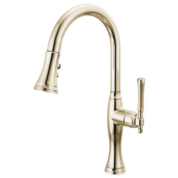 Brizo® 63058LF-PN Pull-Down Kitchen Faucet, 1.8 gpm Flow Rate, Polished Nickel, 1 Handles, 1 Faucet Holes, Spray/Aerated Stream Function, Import