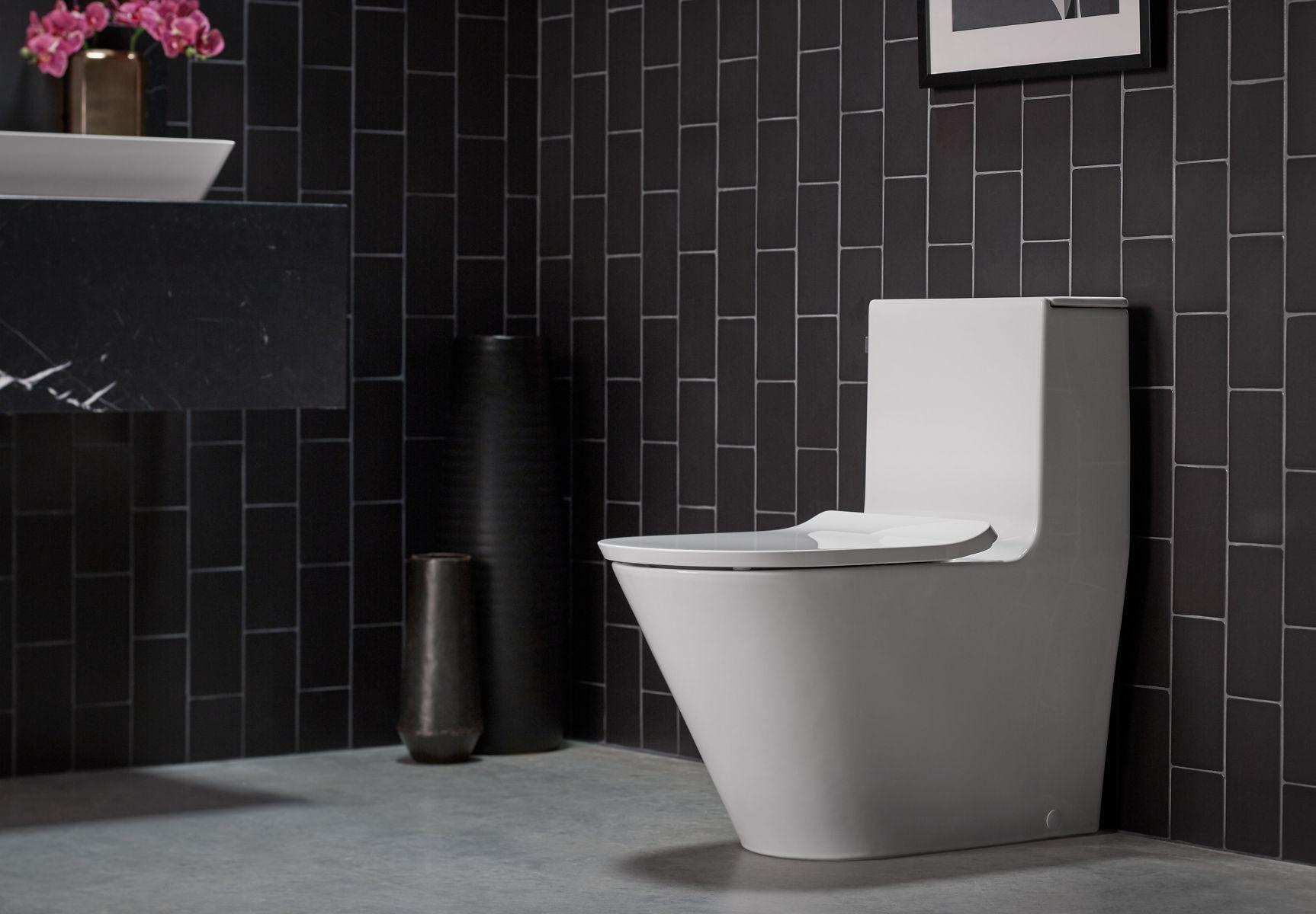 Kohler® 22378-HB1 22378 1-Piece Toilet, Brazn®, Compact Elongated Bowl, 12 in Rough-In, 0.8/1.28 gpf, Honed Black