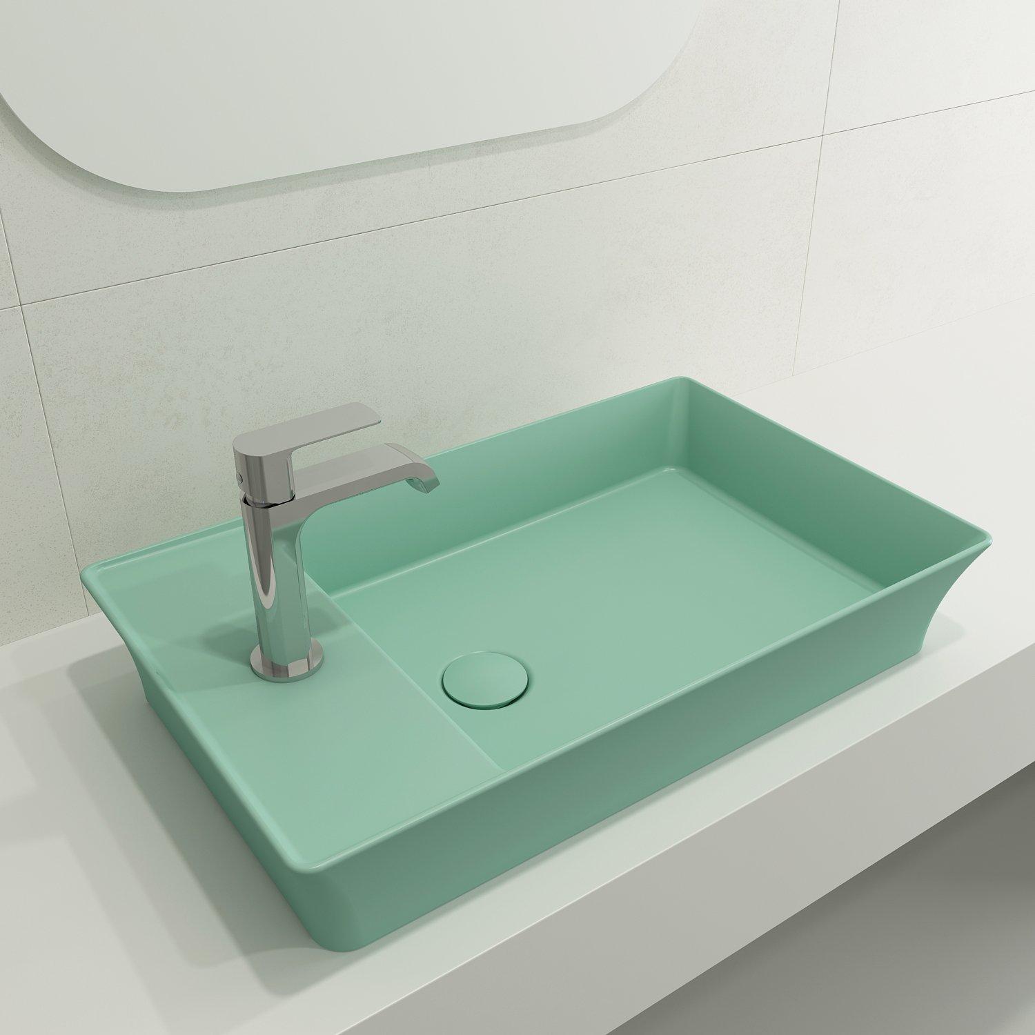 BOCCHI 1479-033-0126 Sottile Modern Vessel Sink, Rectangle Shape, 4.5 in H x 15 in W x 23.5 in L, Above-Counter Mount, Fireclay, Matte Mint Green, Import