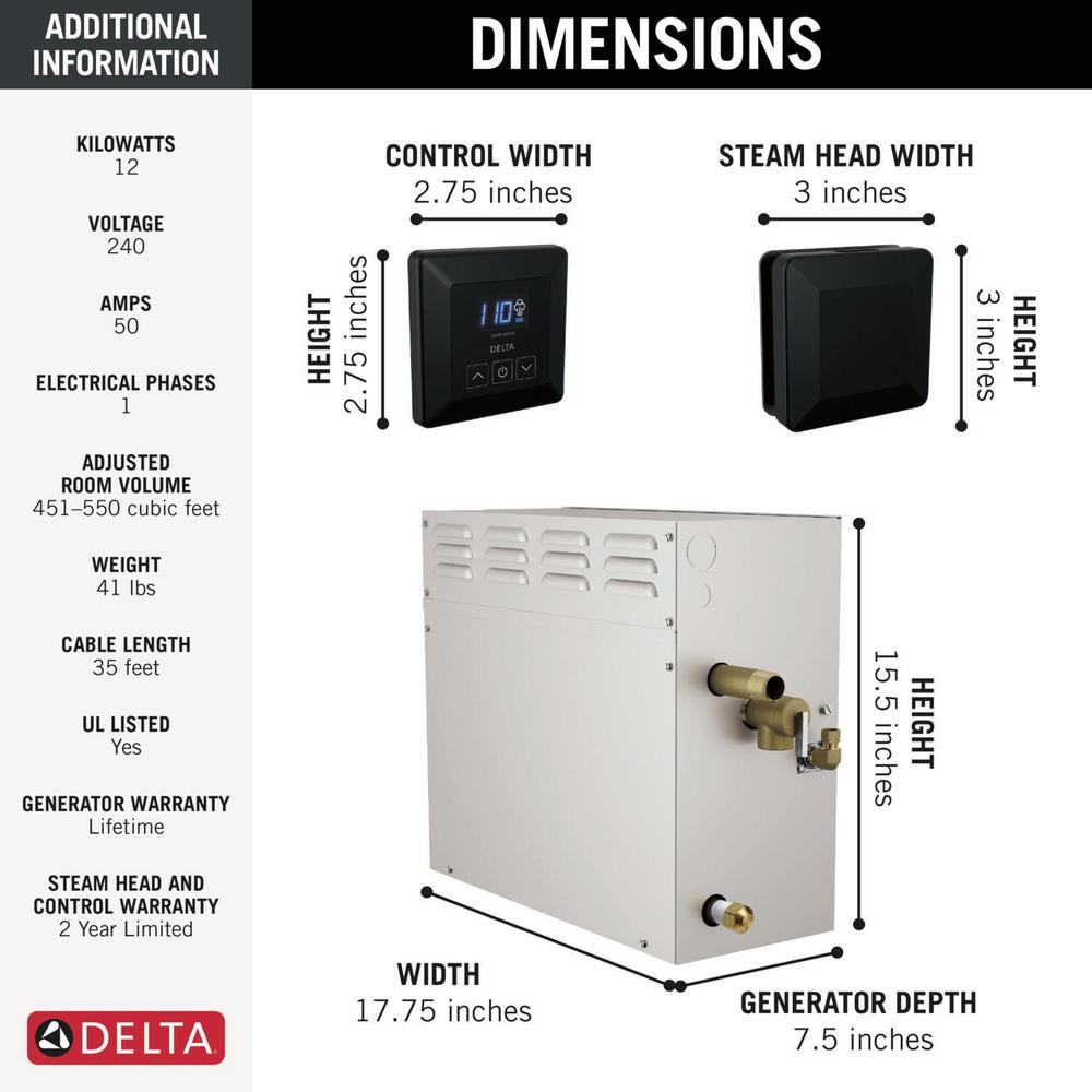 DELTA® 5P-EST12-BL Square Steam Generator, 3/4 in NPT Steam Outlet, Auto Drain, 3/8 in Water Inlet, 240 V, 60 A, Domestic