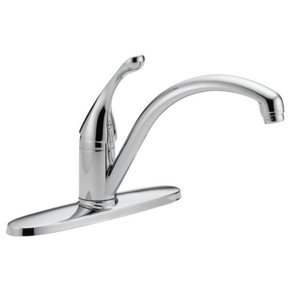 DELTA® 140-WE-DST Collins™ Kitchen Faucet, Commercial, 1.5 gpm Flow Rate, 8 in Center, Swivel Spout, Polished Chrome, 1 Handles, Domestic