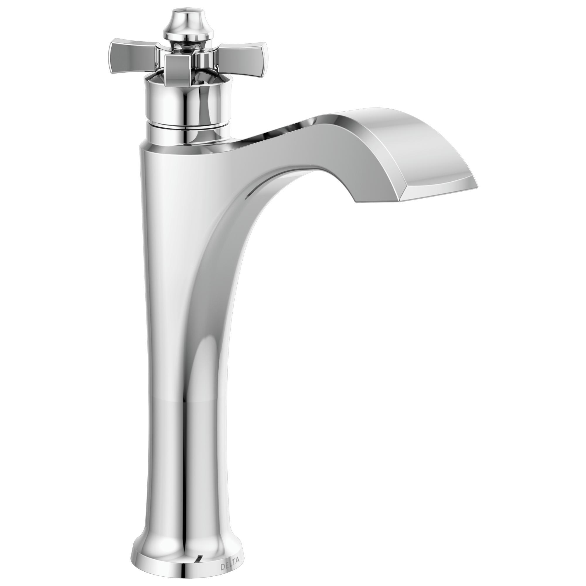 DELTA® 657-DST Dorval™ Mid-Height Vessel Bathroom Faucet, Commercial/Residential, 5-1/2 in Spout, 7-3/8 in H Spout, Polished Chrome, 1 Handles, Import