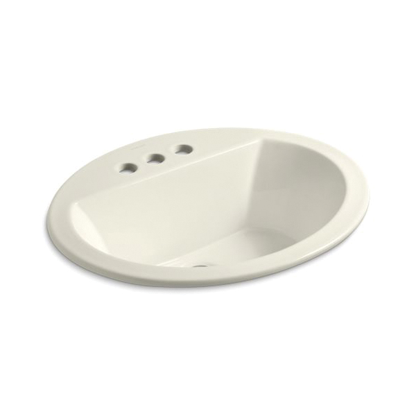 Kohler® 2699-4-96 Bryant® Self-Rimming Bathroom Sink With Overflow Drain, Oval Shape, 4 in Faucet Hole Spacing, 20-1/8 in W x 16-1/2 in D x 7-5/8 in H, Drop-In Mount, Vitreous China, Biscuit