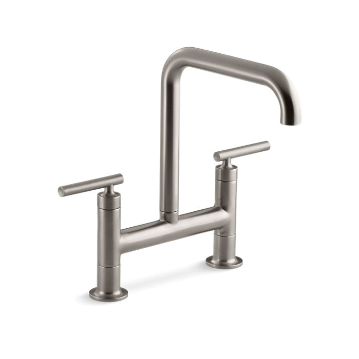 Kohler® 7547-4-VS Purist® Bridge Faucet, 1.8 gpm Flow Rate, 8 in Center, High-Arc Spout, Vibrant® Stainless Steel, 2 Handles