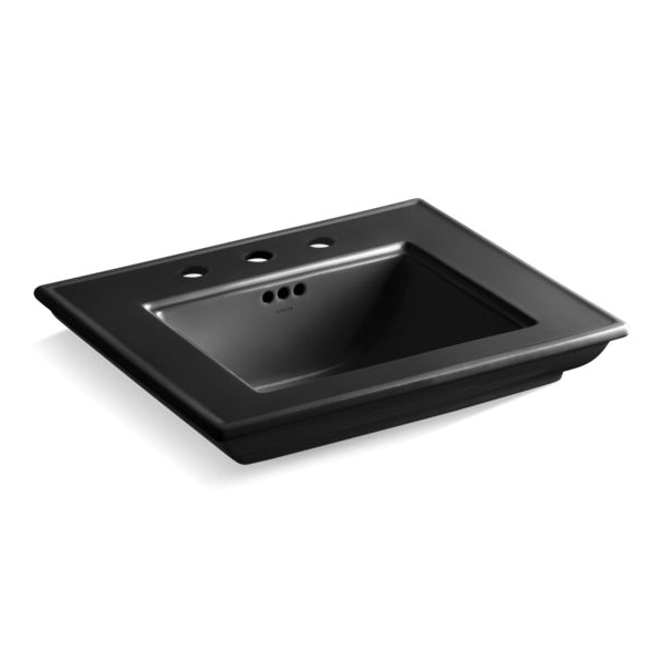 Kohler® 29999-8-7 Memoirs® Stately Bathroom Sink With Overflow Drain and Widespread Faucet Hole, Rectangular Shape, 8 in Faucet Hole Spacing, 24-1/2 in W x 20-1/2 in D x 8-5/8 in H, Fireclay, Black Black™
