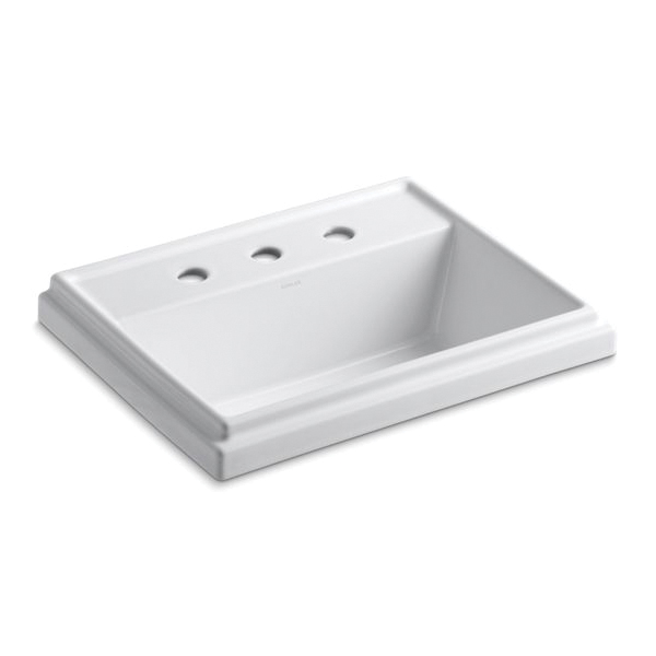Kohler® 2991-8-0 Tresham® Self-Rimming Bathroom Sink With Overflow Drain, Rectangular Shape, 8 in Faucet Hole Spacing, 21-13/16 in W x 16-9/16 in D x 8-1/16 in H, Drop-In Mount, Vitreous China, White