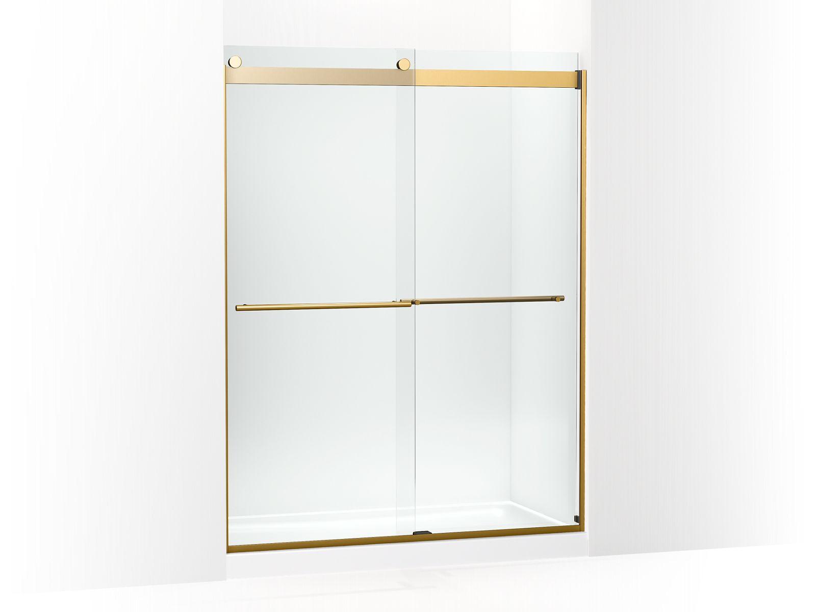 Kohler® 702424-L-2MB 702424-L Levity® Plus Sliding Door, Frameless Frame, Crystal Clear Tempered Glass, Vibrant Brushed Moderne Brass, 5/16 in THK Glass, 71-9/16 in H Opening, 56-5/8 to 59-5/8 in W Opening