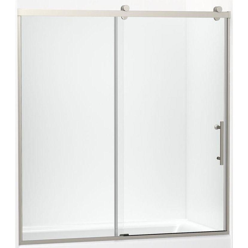 Kohler® 702253-10L-BNK 702253-10L Rely® Sliding Bath Door, 56-5/8 to 59-5/8 in W Opening, 3/8 in THK Glass, Anodized Brushed Nickel